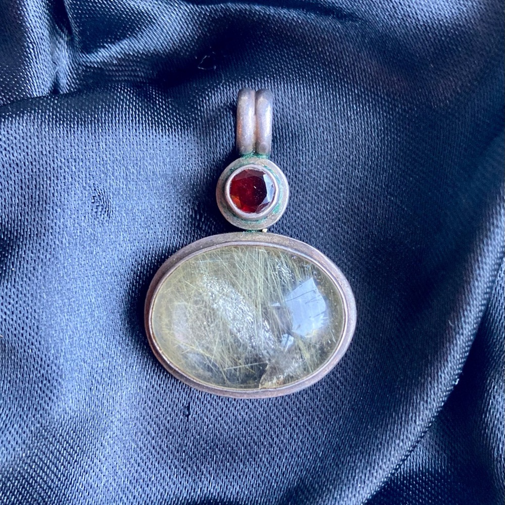 Moonstone and Garnet Sterling Silver Pendant